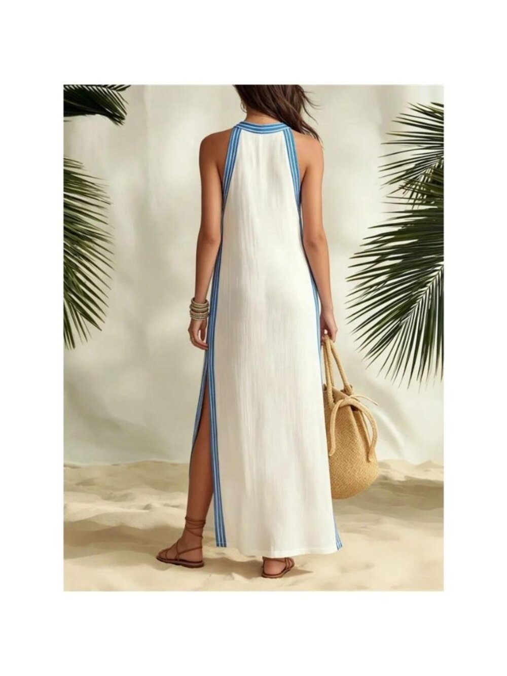 Full Size Slit Striped Sleeveless Maxi Dress Plus Size
